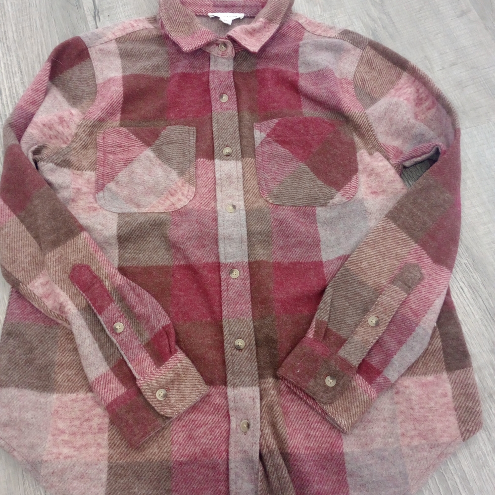 Plaid Button Down Shirt - Red and Brown And Pink